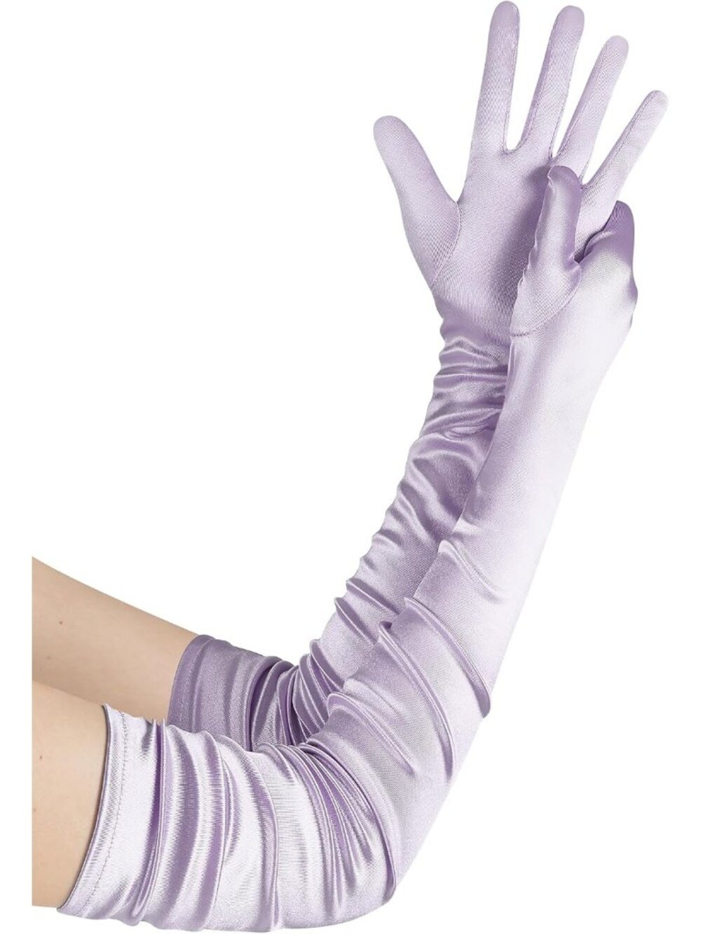 Women Light Purple Stretchy Satin Arm Length 1920s Flapper Long Opera Gloves
